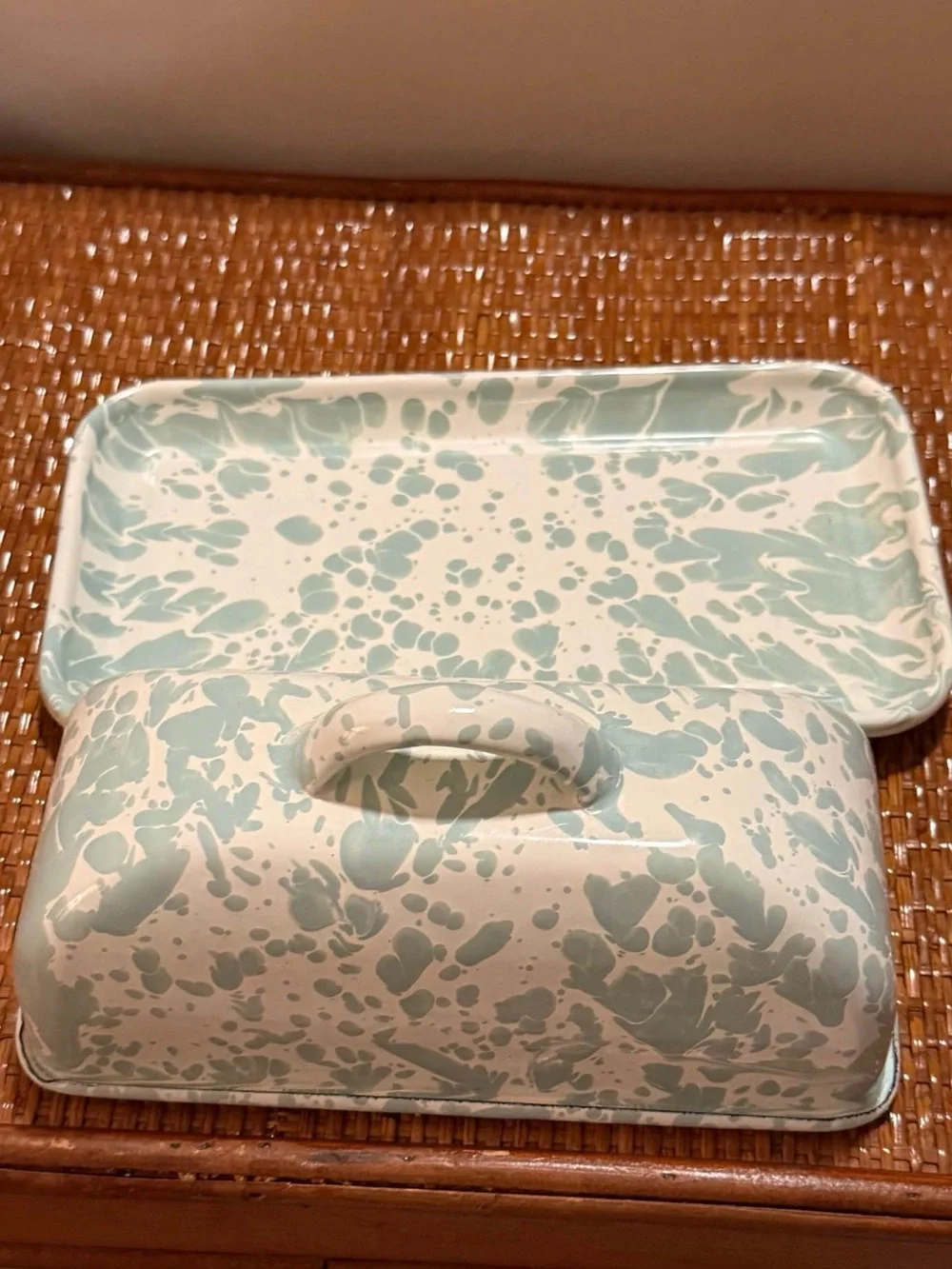 Creative Co-op Enameled Splatterware Butter Dish